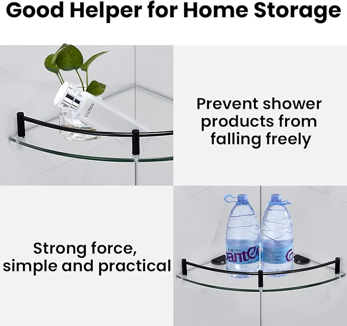 Glass Shelf Bathroom Floating Shower Corner Shelves Shampoo Holder with Rail