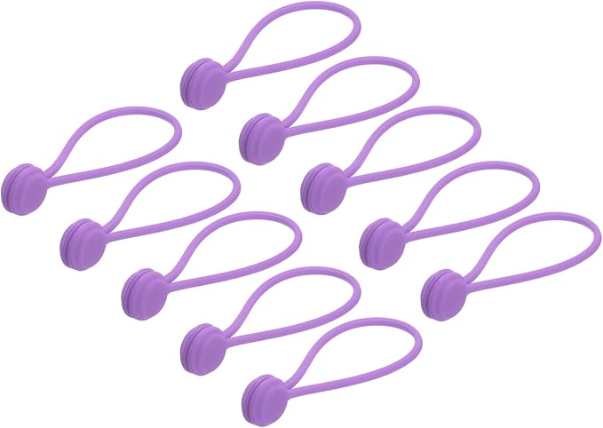 MECCANIXITY Magnetic Cable Clips 7.5 Inch x 0.6 Inch Purple Magnetic Cord Organizer Cable Ties Reusable Twist Ties for Home, Kitchen, Office, 10 Pcs