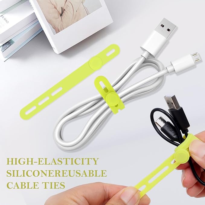 Donruby 30Pcs Silicone Cable Ties - Reusable & Washable with Adjustable Locking Buckles, High Elasticity Cable Management Straps for Home, Office, School, Travel Essential Cord Organizer (Light Green)