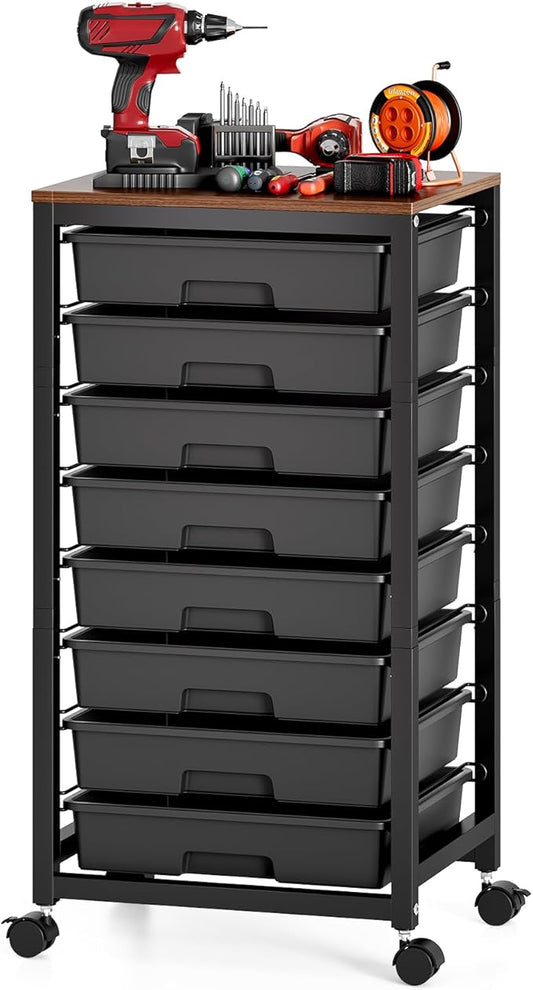 Rolling Storage Cart with Drawers, Black
