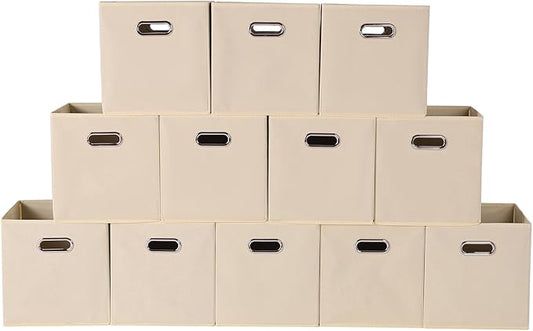 Fabric storage bins Cubes, Fabric Cube Organizer with Handle, Creamy White
