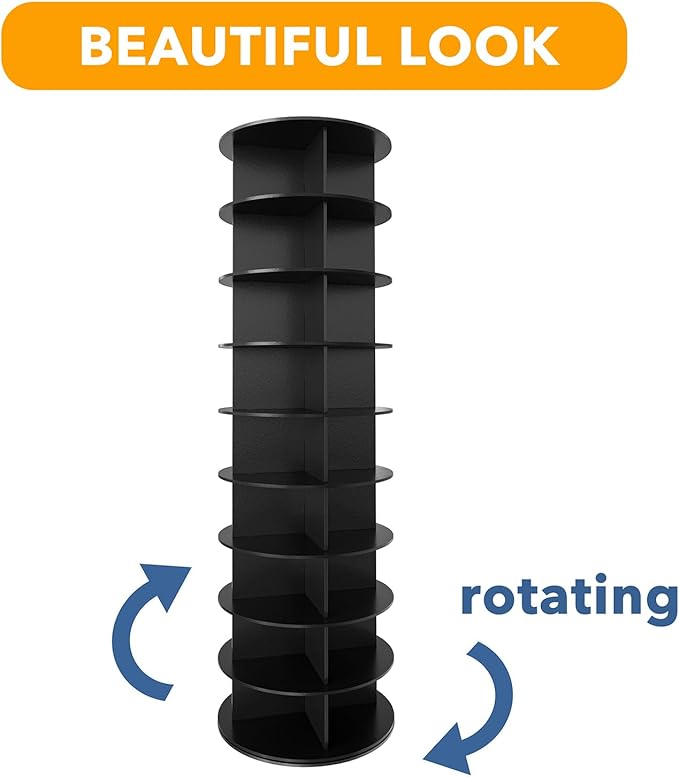 9 Tier Rotating Shoe Rack Tower, Spinning Shoe Display Lazy Susan, 9-Tier Black