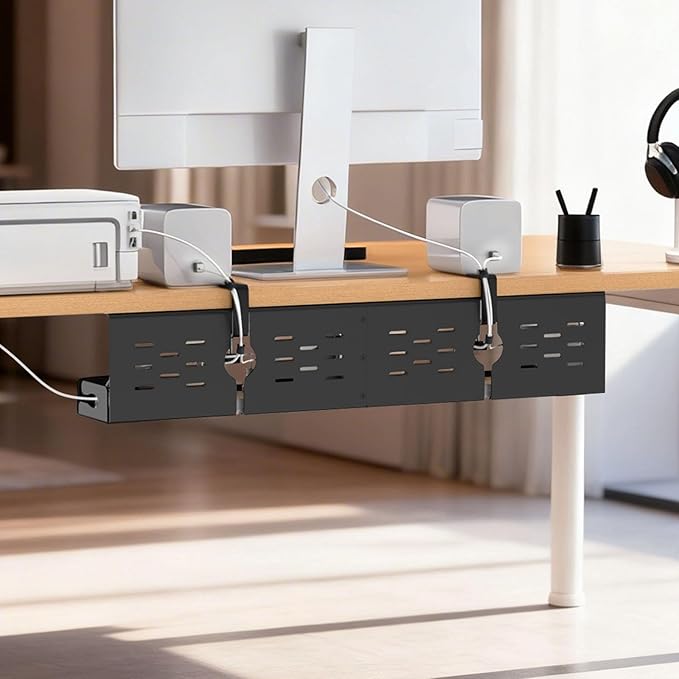 Under Desk Cable Management Tray, 32" Steel Cord Organizer, Black