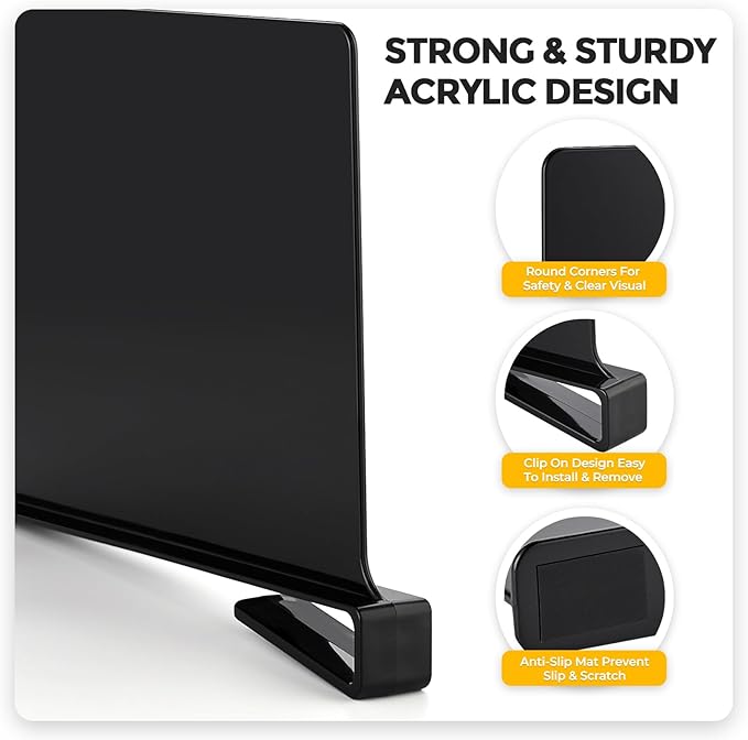 JOY DECOR 2 Pack Acrylic Matte Black Shelf Dividers for Closets Organizer and Storage Adjustable Vertical Wood Shelf Closet Separators for Clothes,Book,Bags in Bedroom and Kitchen