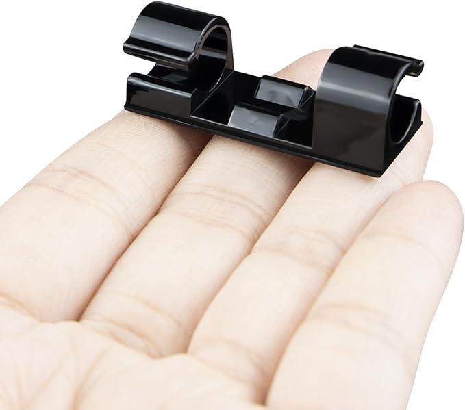 SOULWIT 50 Pcs Self Adhesive Cable Management Clips, Cable Organizers Sticky Wire Clips Cord Holder for TV PC Laptop Ethernet Cable Desktop Home Office (Black)
