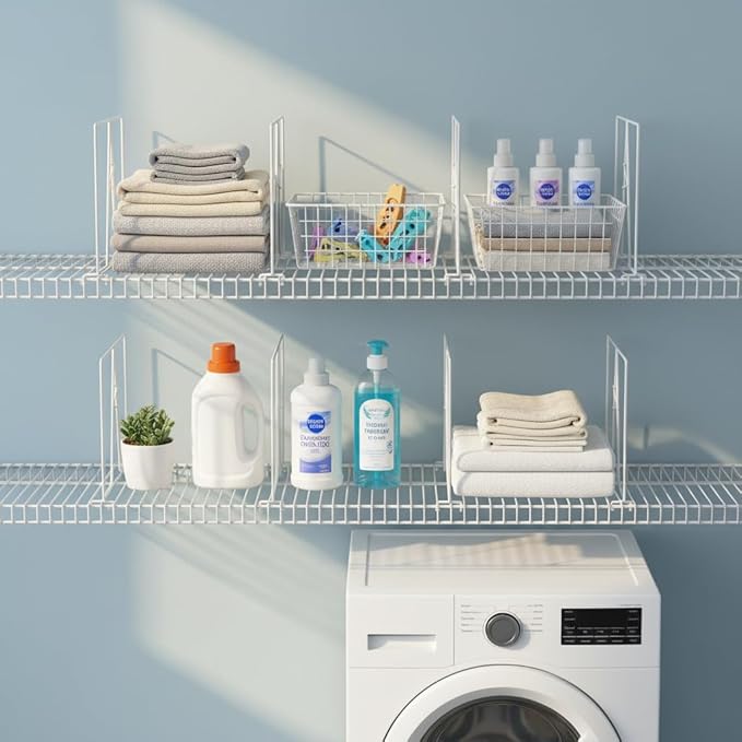Wire Shelf Dividers - White Closet Organization & Storage Organizer - No Tool Shelf Divider for Wire Shelves - Metal Shelf Accessories – for 12“ Deep Wire Shelves – Tall 12” Height – 10 Pack