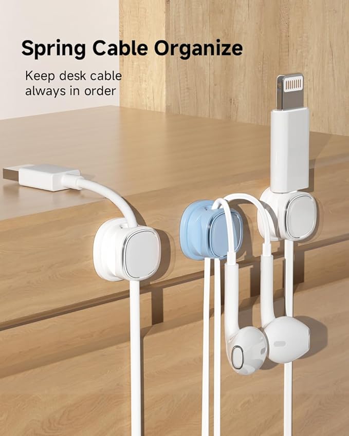 9 Pack Cord Organizer, Spring Cable Management, 9-Pack White_Blue