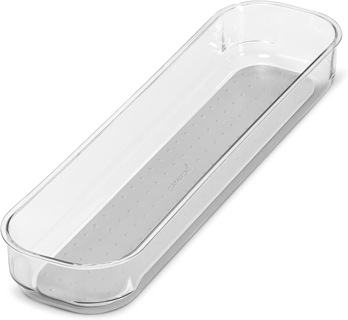 madesmart Antimicrobial 14 x 4 Clear Soft Grip Bin, 14" x 4", Light Grey