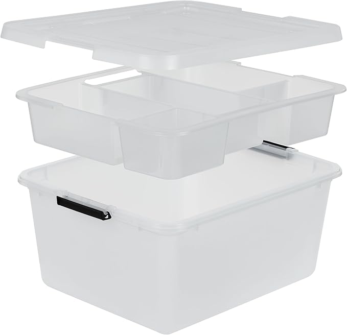 USA 18 QT Clear Storage Organizer with Removable Dividers
