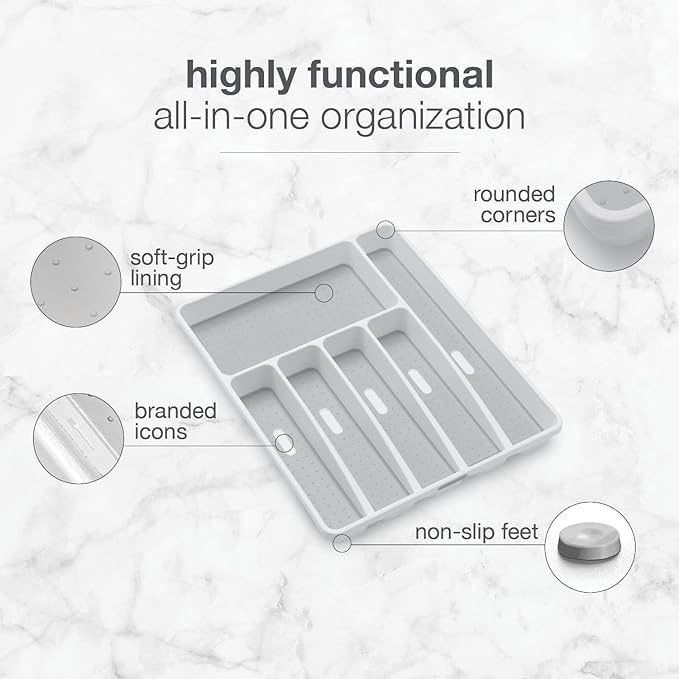 Madesmart Classic Large Silverware Tray, White, CLASSIC COLLECTION, BPA-Free