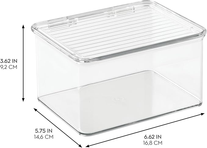 iDesign Plastic Stackable Hinged-Lid Pantry or Kitchen Storage Box - Set of 3 - Clear