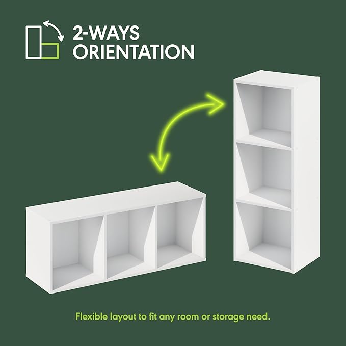 Furinno LUDER Book Shelf, 3-Cube Bookshelf, Bookcase with Open Shelves, White