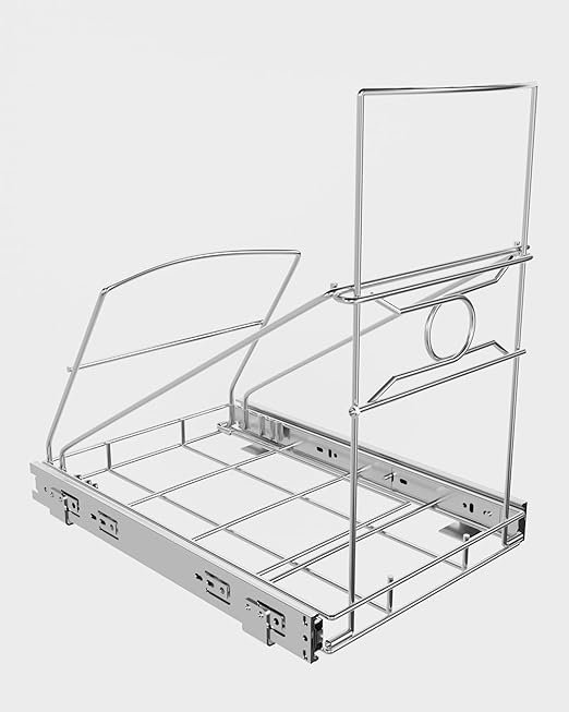 Pull Out Trash Can Holder, Adjustable Heavy Duty Cabinet Slide Out Kit for 7-11 Gallon Trash Cans, Under Sink Trash Can Rack with Smooth Ball Bearing Slides, Silver, Trash Can Not Included