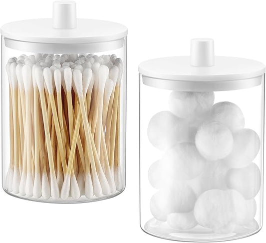 Glass Qtip Holder Dispenser for Bathroom, 2 Pack, White