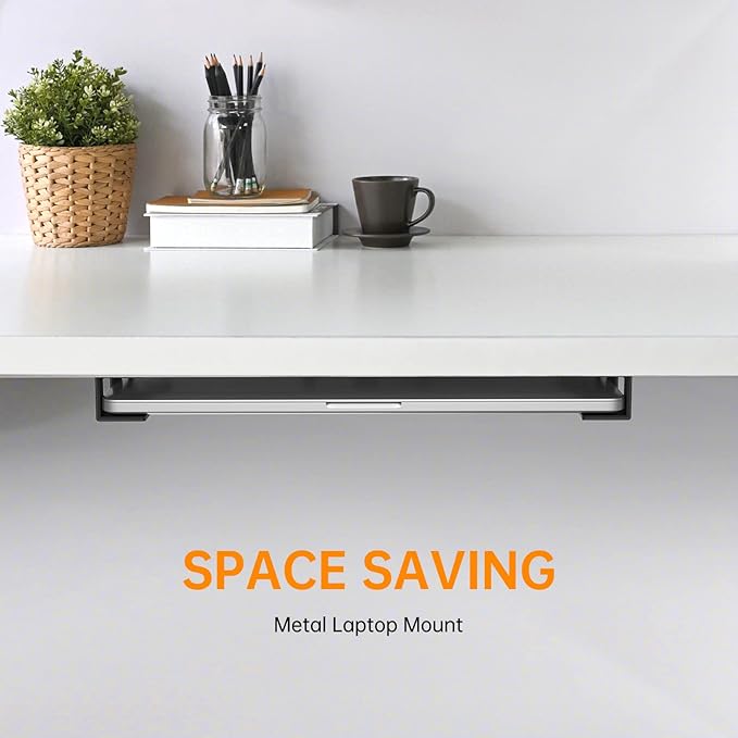 3 PCS Under Desk Laptop Mount with Anti-Scratch Felt Board Under Desk Laptop Holder Tray Durable Under Desk Shelf for Laptop Thick up to 1.15”