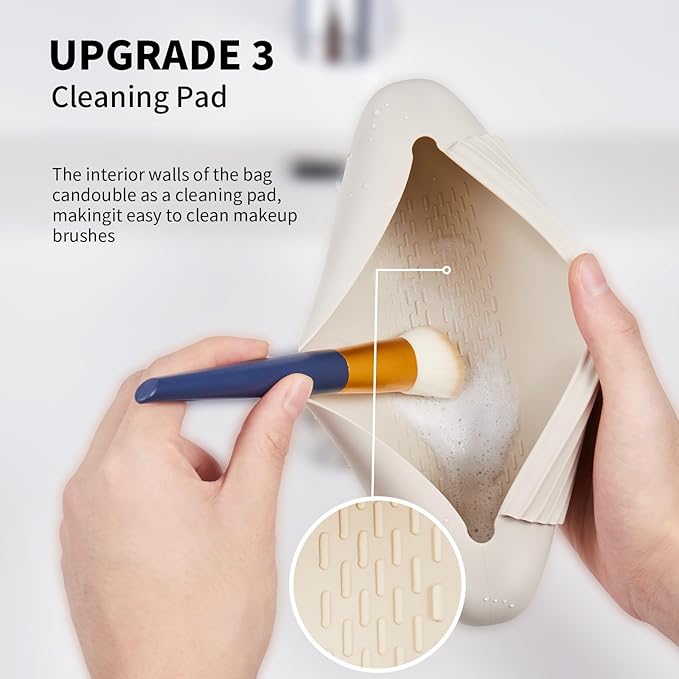 AGIKET Silicone Makeup Brush Holder Travel Cosmetic Bag：Soft Portable Cosmetic Face Brushes Holder with Upgrade Anti-Fall Out Magnetic Closure, Large Travel Makeup Brush Case - Starlight