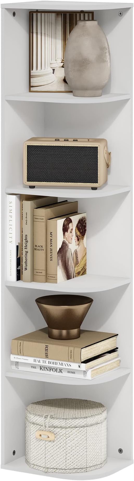 Furinno PASIR Book Shelf, 5-Tier Corner Bookshelf with Open Shelf