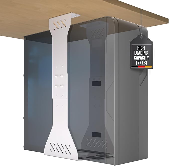 Heavy Duty Under Desk PC Holder – Up to 77 lbs Load Capacity - Adjustable Computer Tower Holder - Under Desk Computer Mount (White)