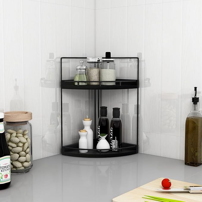 2-Tier Bathroom Counter Organizer, Vanity Counter Corner Shelf, Skincare, Black