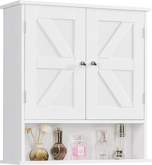 Bathroom Wall Cabinet, Bathroom Cabinet with Barn Doors & Adjustable Shelf