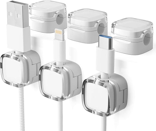 6 Pack Magnetic Cord Organizer & Cable Clips, White
