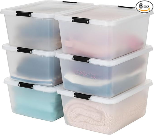 USA 6-Pack Clip Box with Latching Lids, 18 Quart Craft Storage Bins