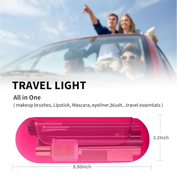 AGIKET Silicone Makeup Brush Holder Travel Cosmetic Bag：Soft Portable Cosmetic Face Brushes Holder with Upgrade Anti-Fall Out Magnetic Closure, Large Travel Makeup Brush Case - Babbie Pink