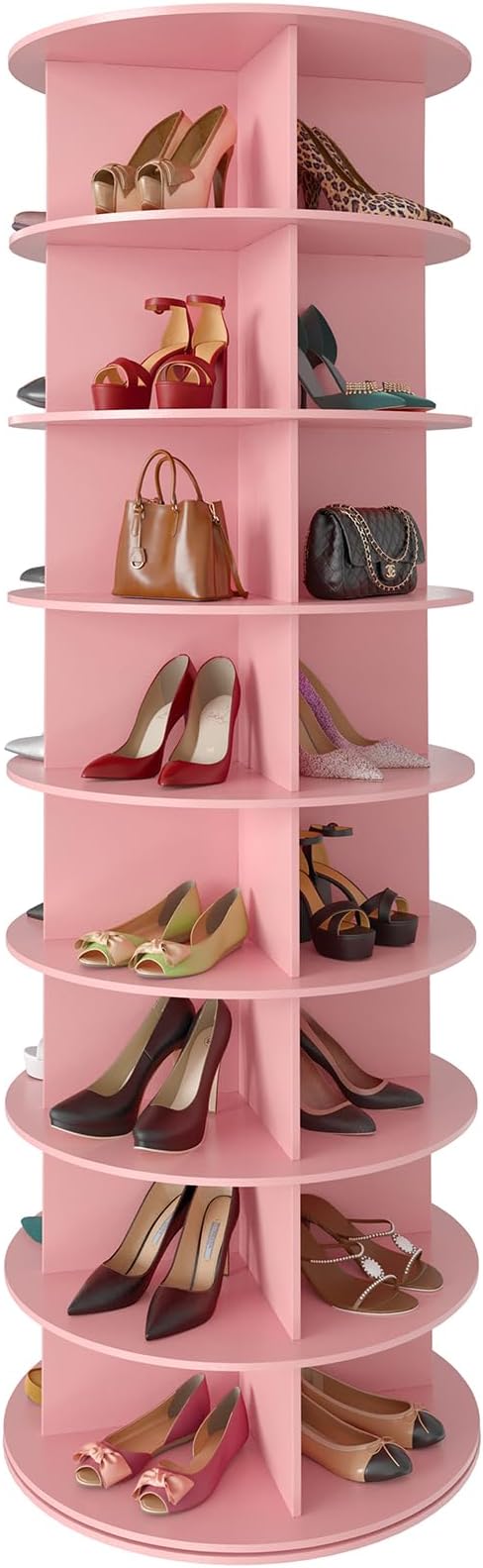 8 Tier Rotating Shoe Rack Tower, Spinning Shoe Display Lazy Susan, 8-Tier Pink