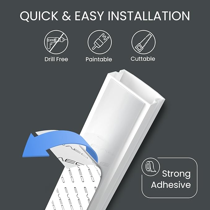 EVEO Cable Hider Wall 306” - Cable Raceway Cord Hider - Wire Covers for Cords on Wall, Cord Cover, Wall Cable Hider, Cable Concealer, Wire Hiders for TV on Wall - 20X (L16 W0.95 H0.5) - Medium | Black