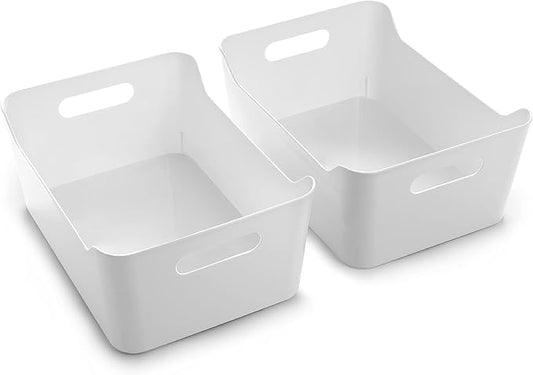 Plastic Storage Bins, Large, 2 Pack, White, THE SOHO COLLECTION