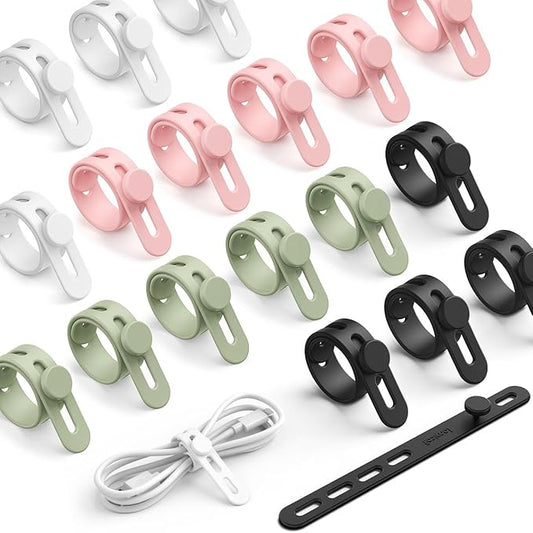 20Pack Silicone Cable Ties Cord Organizer, Elastic Durable Reusable Cord Straps