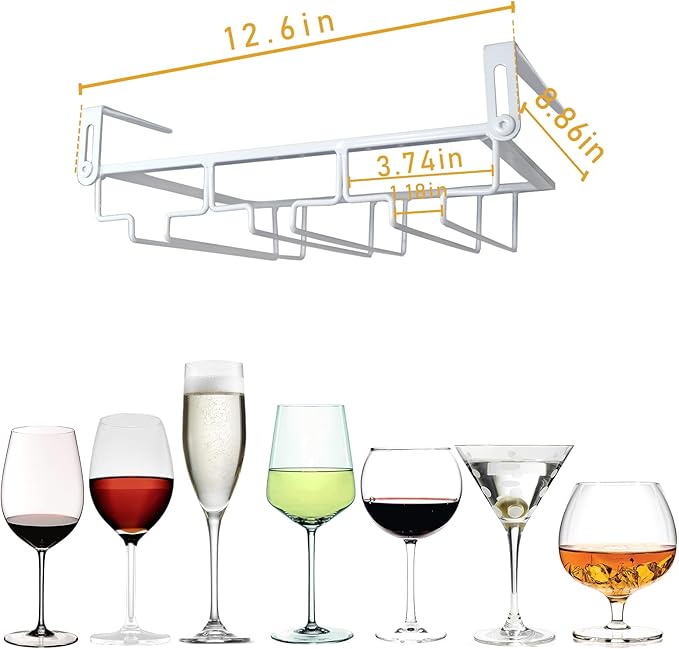 Adjustable Under Cabinet Stemware Holder, White, 3 Rows