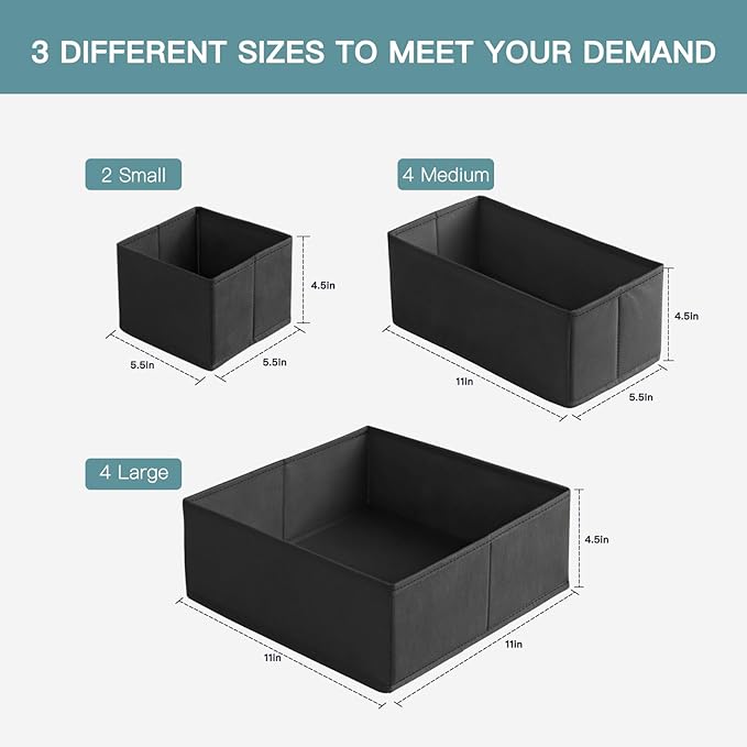 Drawer Organizer Clothes, 10 Pack Dresser Organizer for Baby Clothes, Black