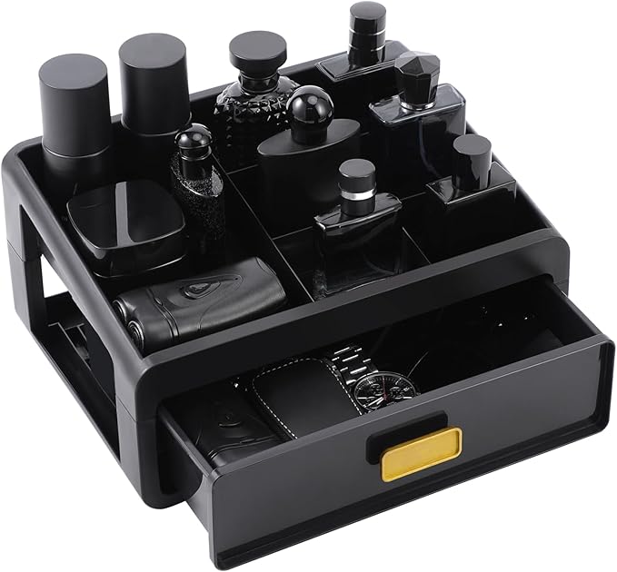 EHORIA Organizer For Men,Bathroom Organizers,Cologne Organizer,Dresser Organizers,Bathroom Sink Organizer,Counter Storage,Cologne Stand,Drawer Perfume Display Holder,Gifts for Mens(BLACK)