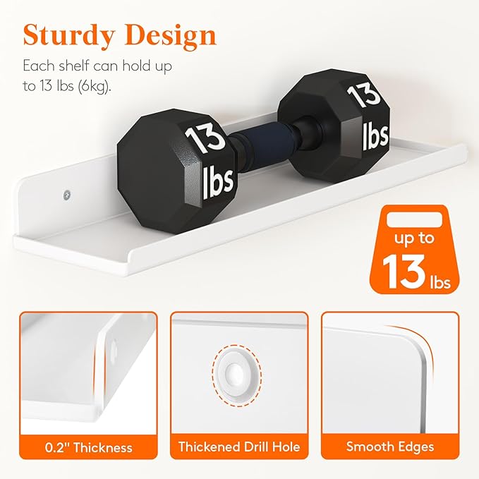 Lifewit Floating Shelves for Wall, Acrylic Display Shelf Wall Mounted for Figure, Car, Art, Book, 14" Perfume Organizer for Bathroom, Bedroom, Living Room, Nursery, Home Decor, White, 8 Pack