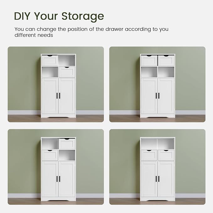 Bathroom Cabinet with Doors and Drawers, Freestanding Bathroom Storage Cabinet
