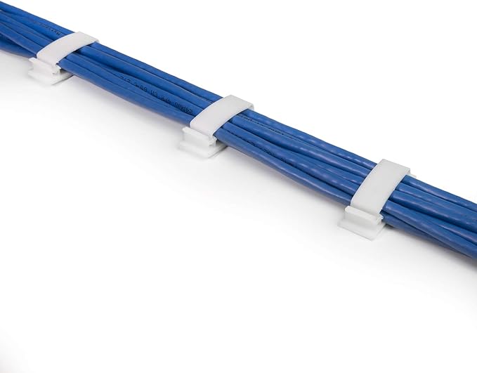 Cable Clips 3M Adhesive, Multipurpose Wire Clamps for Cable Management and Cable Runs - 50 Pack White Bundled with 10 Reusable Cable Ties