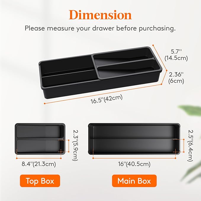 Lifewit Compact Silverware Organizer for Kitchen Drawer, Narrow Flatware Tray Holder, Plastic Cutlery Spoons, Forks and Knives Storage, Black, 1 Pack