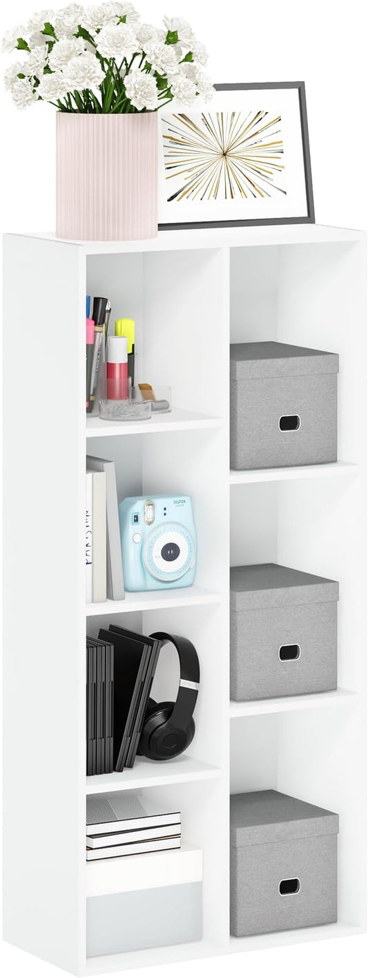 Furinno LUDER Book Shelf, 7-Cube Bookshelf, Bookcase with Open Shelves, White