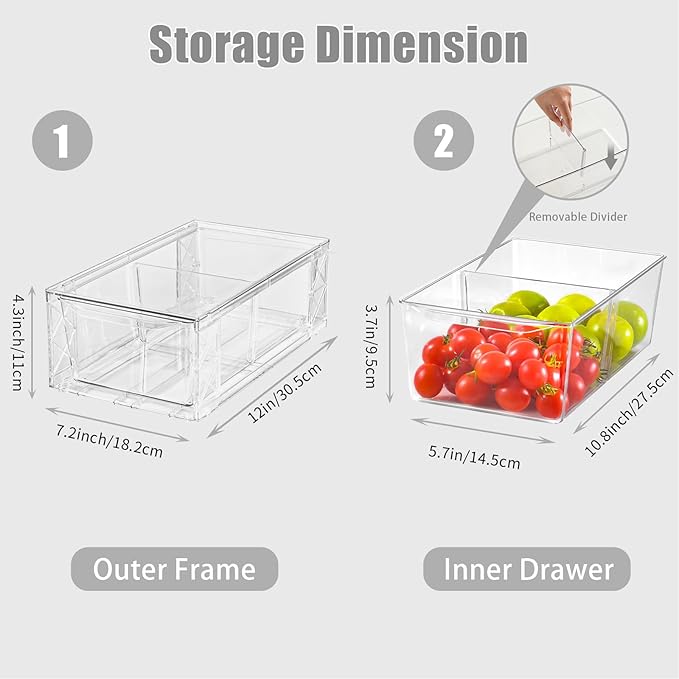 Clemate 6Pack Pantry Organizers and Storage,Clear Stackable Kitchen Storage Organizer,Foods Organizer Bins with Handles, Easily Assemble for Bathroom, Kitchen, Refrigerator, Pantry, Cabinet, Closet