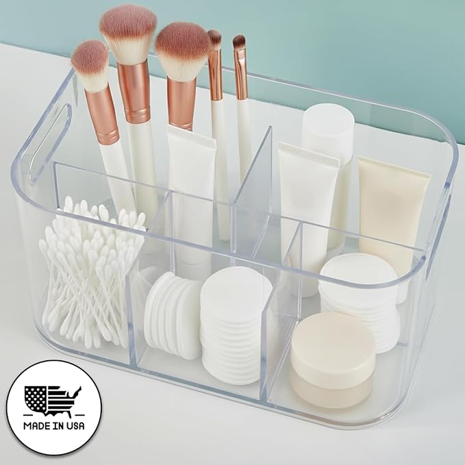 Bliss 5-Compartment Plastic Cosmetics Storage Organizer, Clear