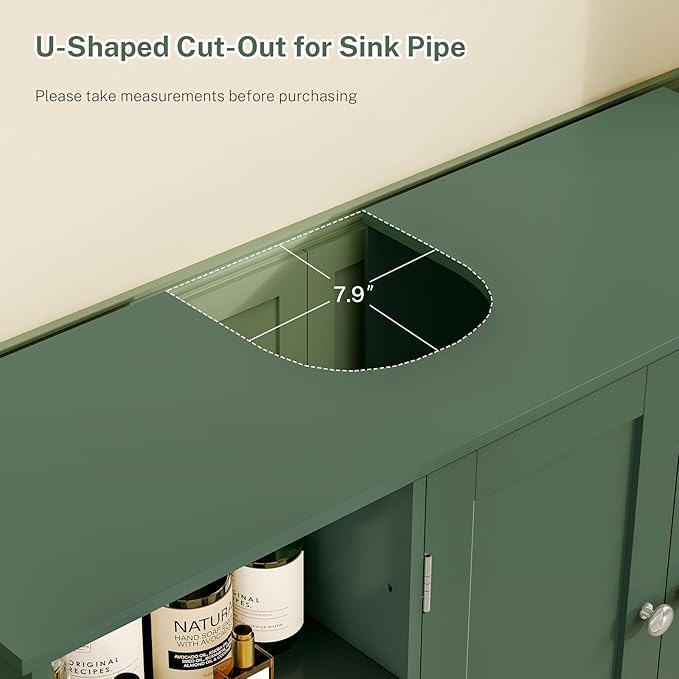 TEENFON 35.4" Pedestal Sink Storage Cabinet with 2 Doors and Adjustable Shelves, Bathroom Sink Cabinet, Under Sink Storage with U-Shape Cut-Out, Green