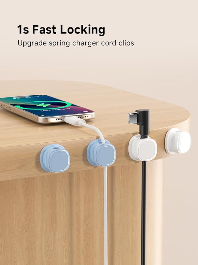 9 Pack Cord Organizer, Spring Cable Management, 9-Pack White_Blue