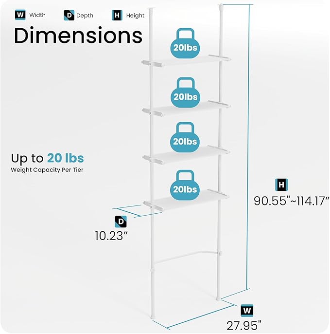 Home Zone Living Over-the-Toilet Organizer with Adjustable 4-Tier Shelves