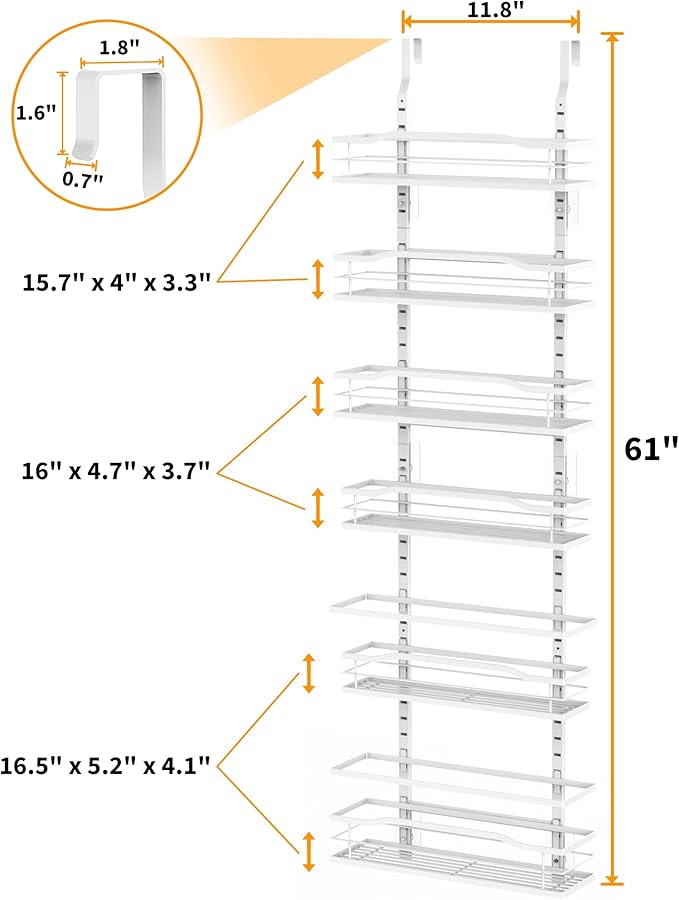 White 6-Tier Over Door Pantry Organizer, Pantry Organization Storage