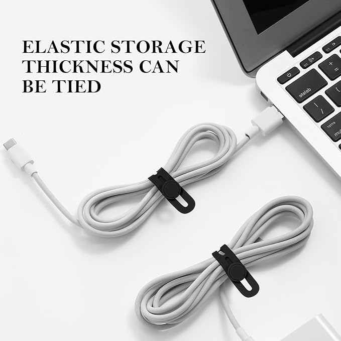 Donruby 30Pcs Silicone Cable Ties - Reusable & Washable with Adjustable Locking Buckles, High Elasticity Cable Management Straps for Home, Office, School, Travel Essential Cord Organizer (Black)