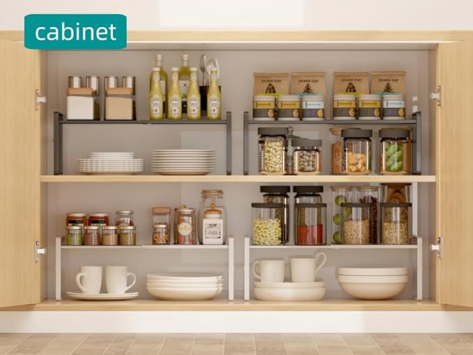 Expandable Cabinet Shelf Organizer Riser for Kitchen Pantry Cupboard Under Sink Countertop,Kitchen Cabinet Shelf (White)