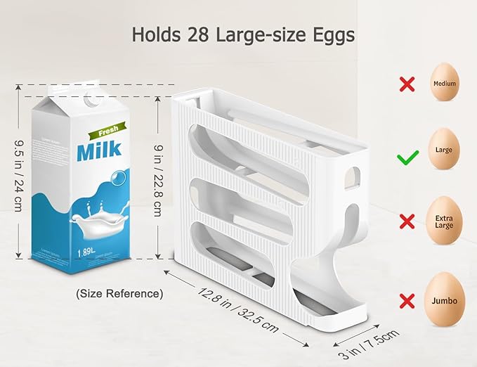 Sotfamily Egg Holder for Fridge, Automatic Rolling Egg Dispenser for Refrigerator, Countertop, Kitchen - Space-saving Egg Roller/Organizer/Storage/Container/Tray - 2 Packs for 56 Large Size Eggs
