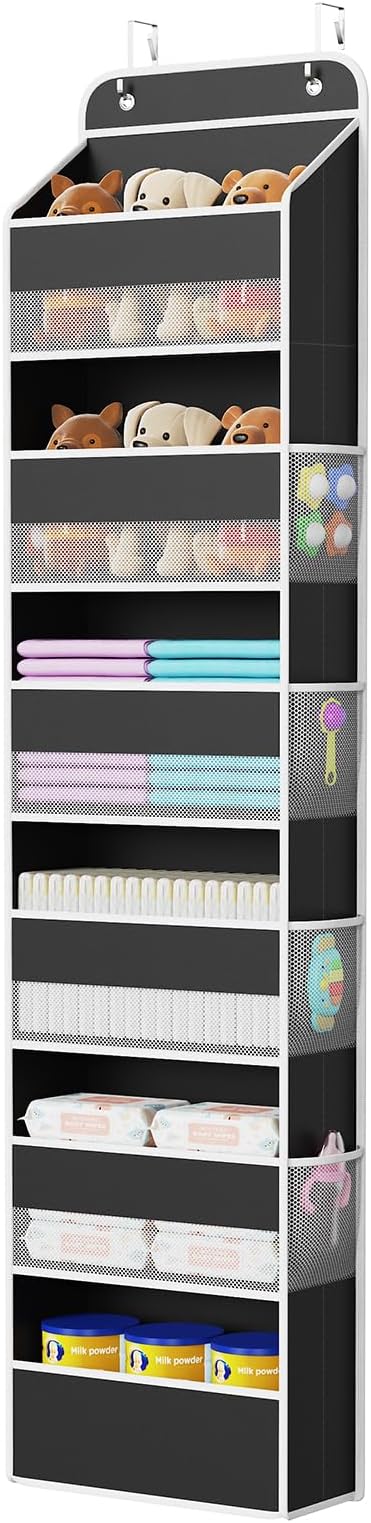 Door Hanging Organizer Nursery Closet Cabinet Baby Storage with 6 Large, Black