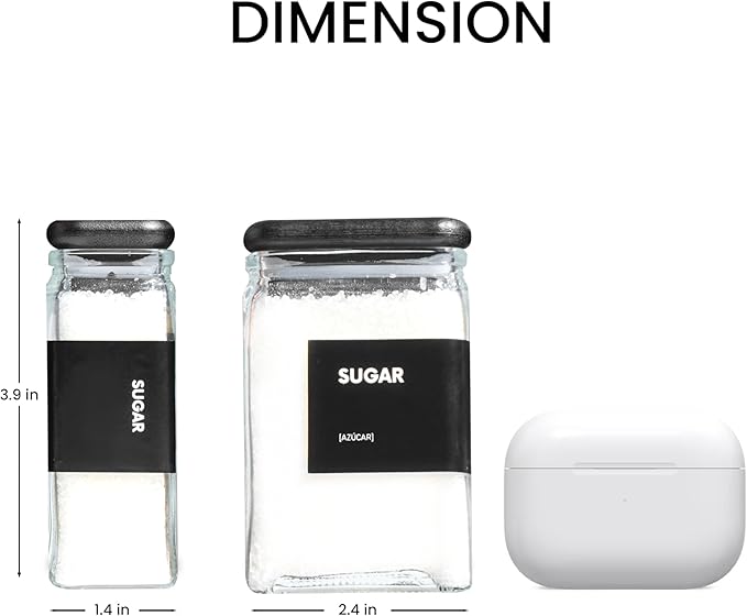 APT 1101 Glass Storage Jars with Bamboo Lid, glass canisters with airtight lids, Clear jars with lids for Spice, Cookie, Candy, Tea, Coffee Bean and Rice (Black, 4oz, set of 12)